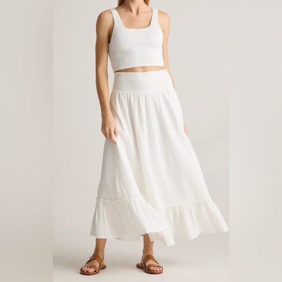 NWT! Quince Women’s  White Organic Cotton Gauze Smocked Maxi Skirt, Size XS. - Picture 4 of 5